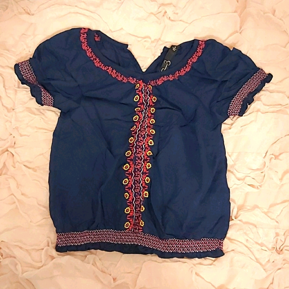 Jessica Simpson navy pink blouse EUC 4